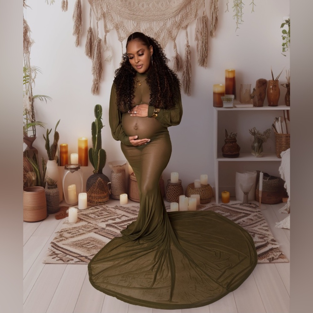 SHEIN Lantern Sleeve Mermaid Mesh Gown - Picture 4 of 5